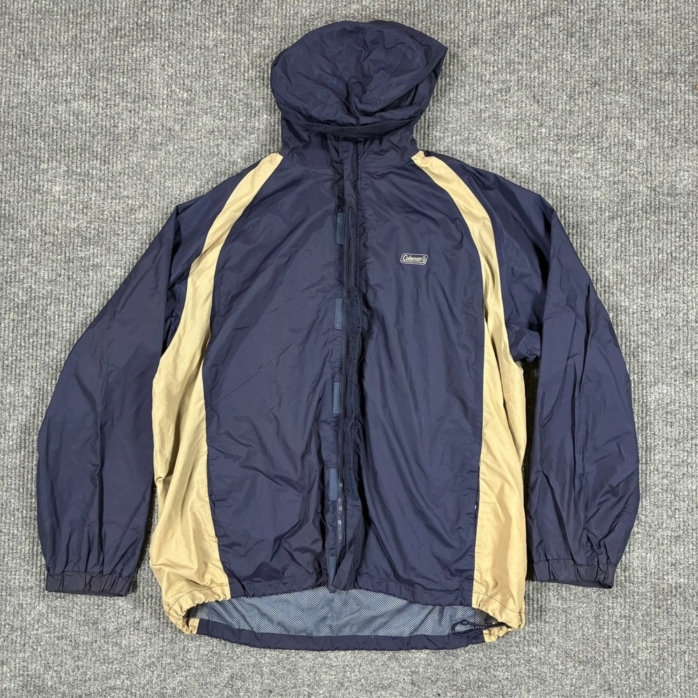 Coleman Mens Hooded Windbreaker Jacket 2XL Blue Full Zip Lightweight Outdoor